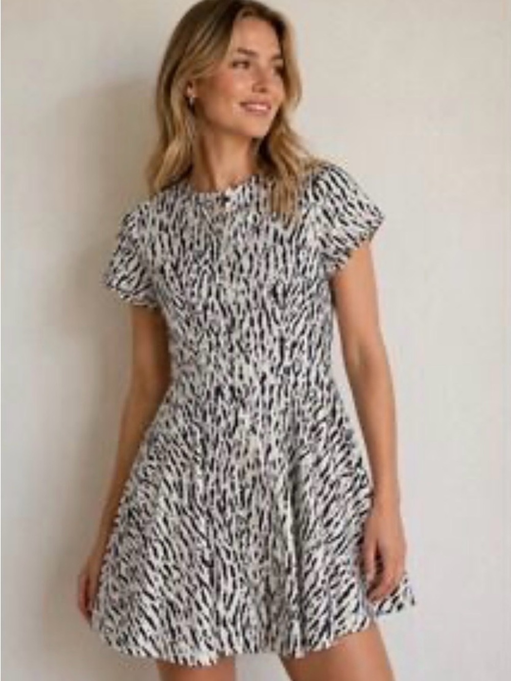 Zara Black & White Printed Short Sleeve Mini Dress